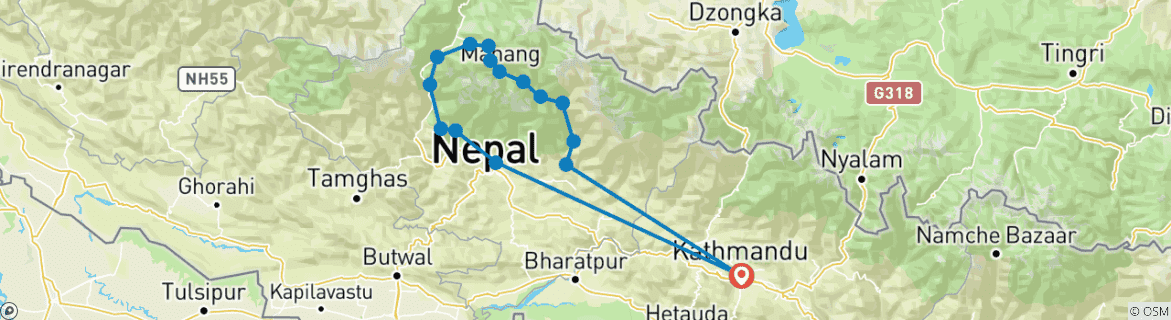 Image of a map showing the route of the tour