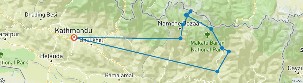 Image of a map showing the route of the tour