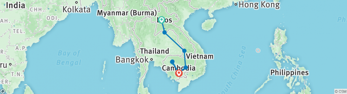 Image of a map showing the route of the tour