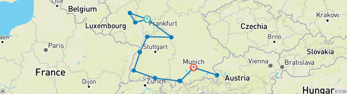 Image d'une carte montrant l'itinéraire du circuit