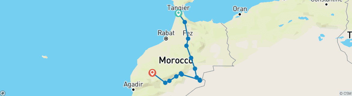 Image d'une carte montrant l'itinéraire du circuit