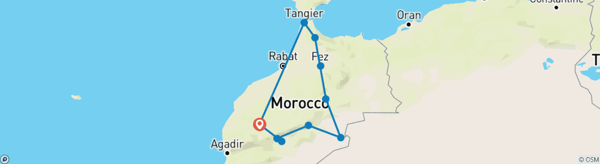 Image of a map showing the route of the tour