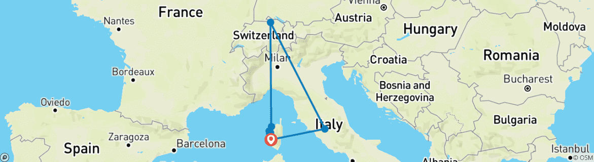 Image d'une carte montrant l'itinéraire du circuit