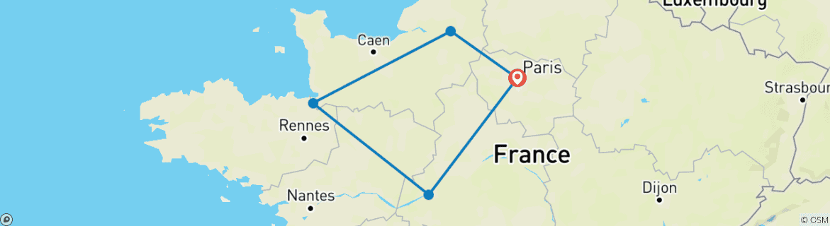 Image of a map showing the route of the tour