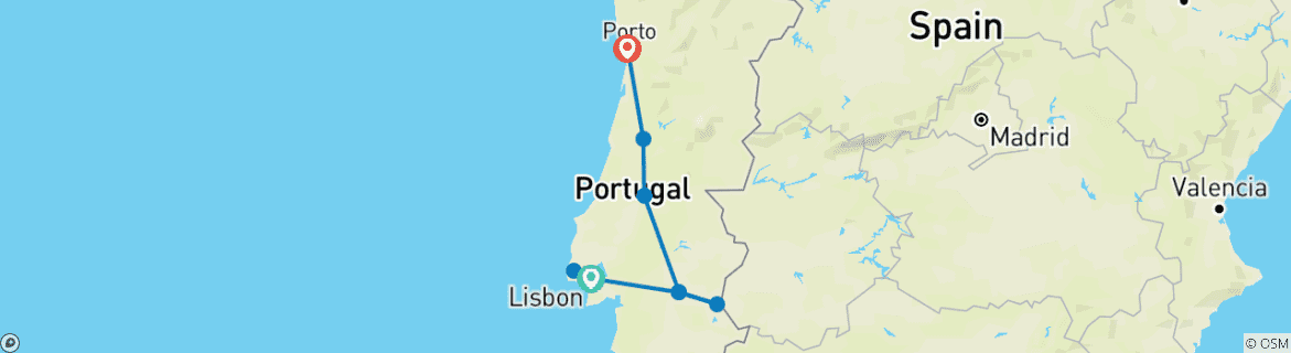 Image of a map showing the route of the tour