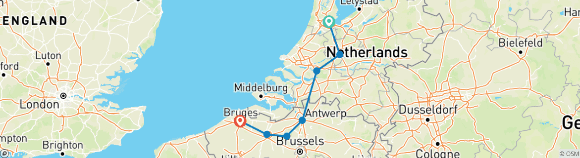 Image of a map showing the route of the tour