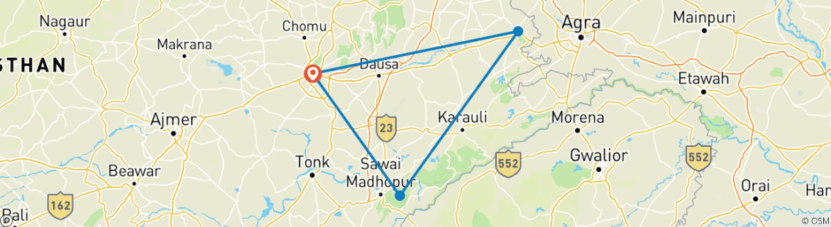 Image d'une carte montrant l'itinéraire du circuit