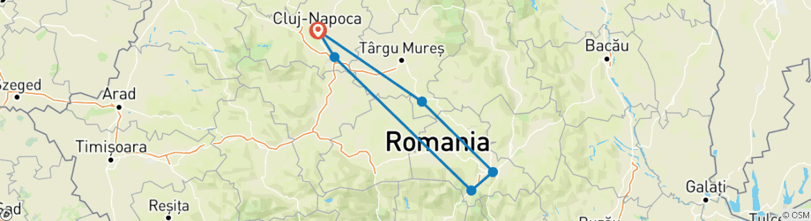Image of a map showing the route of the tour