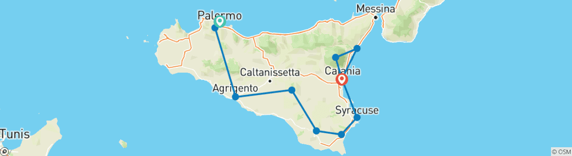 Image of a map showing the route of the tour