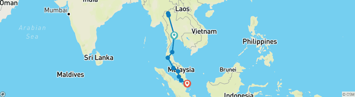 Image of a map showing the route of the tour