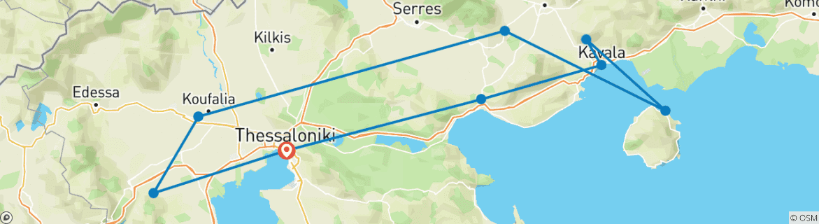 Image of a map showing the route of the tour