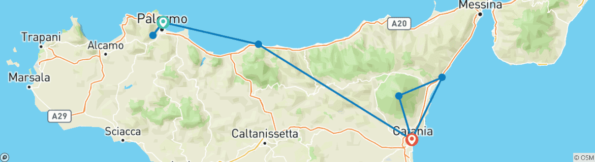Image of a map showing the route of the tour