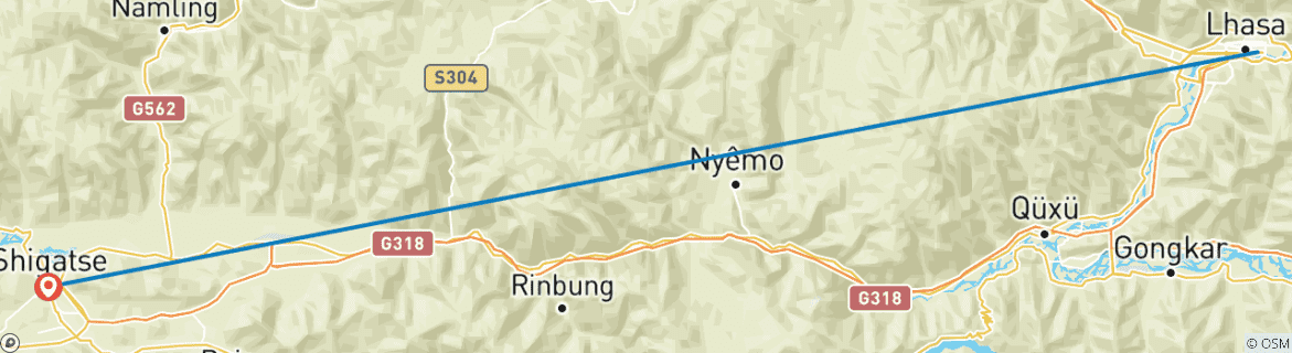 Image of a map showing the route of the tour
