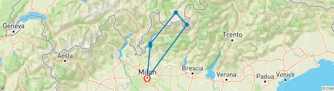 Image of a map showing the route of the tour