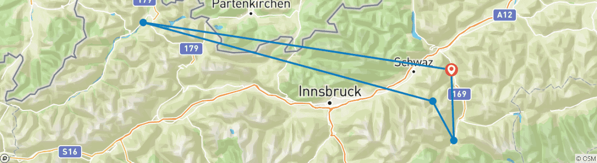 Image of a map showing the route of the tour