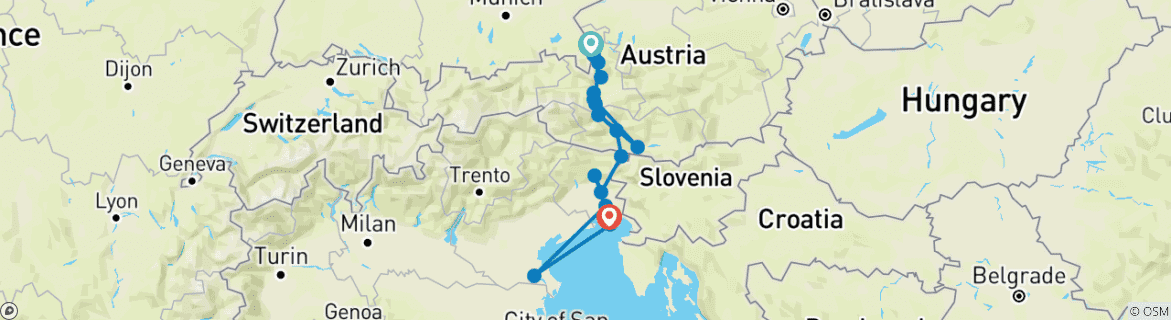 Image d'une carte montrant l'itinéraire du circuit