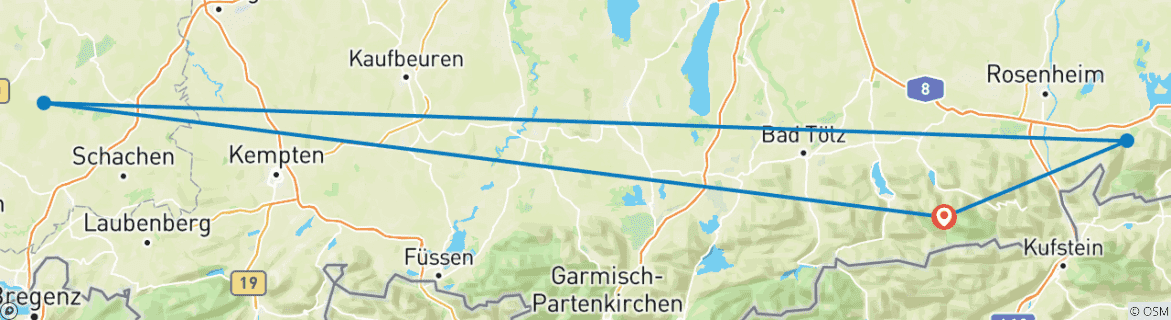 Image d'une carte montrant l'itinéraire du circuit