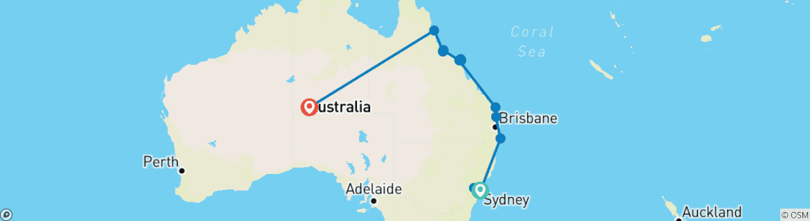 Image of a map showing the route of the tour