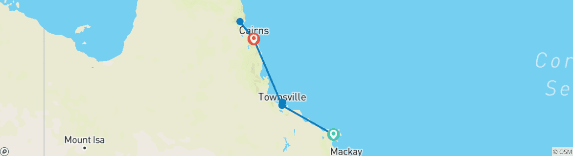 Image of a map showing the route of the tour