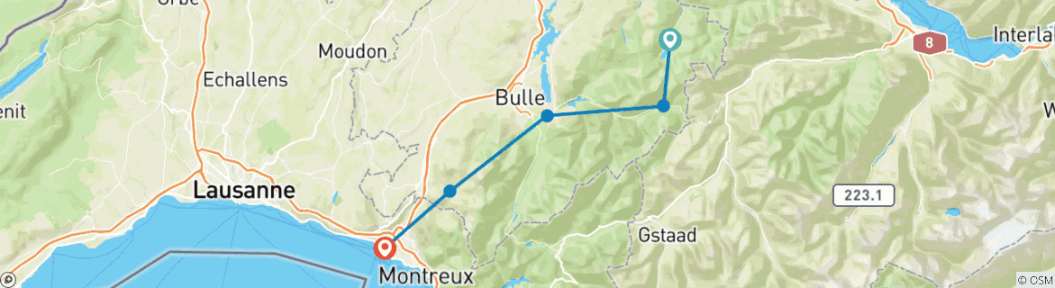 Image of a map showing the route of the tour