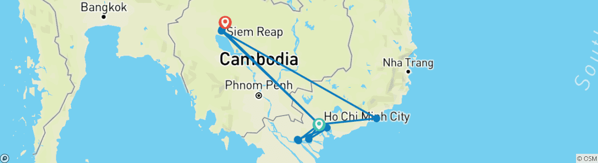 Image of a map showing the route of the tour