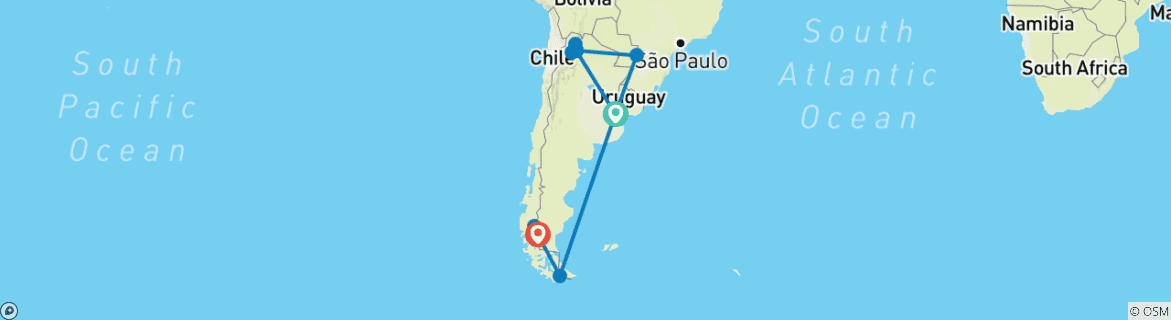 Image of a map showing the route of the tour