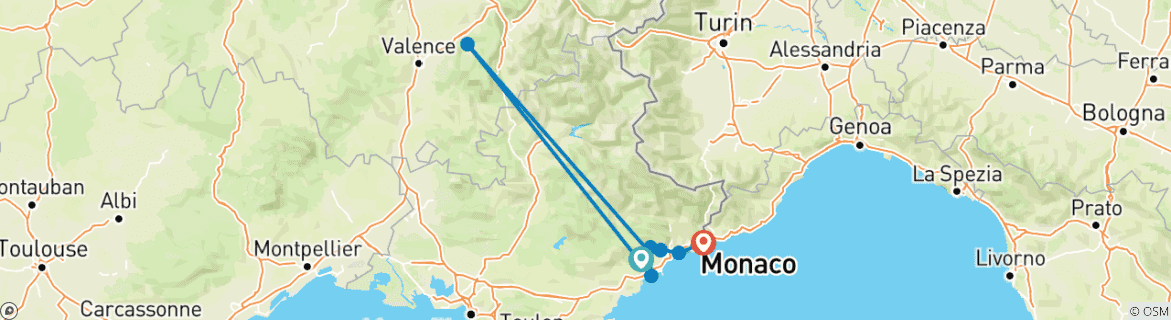 Image d'une carte montrant l'itinéraire du circuit