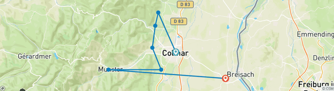 Image of a map showing the route of the tour