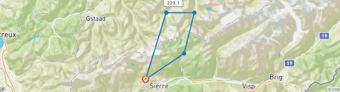 Image of a map showing the route of the tour