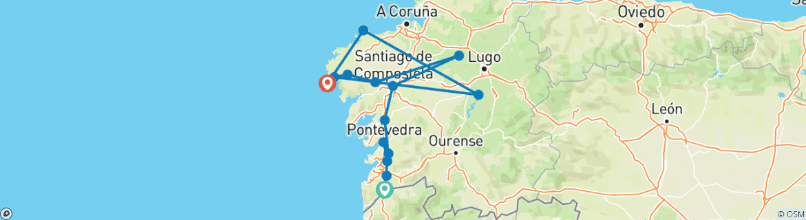 Image of a map showing the route of the tour