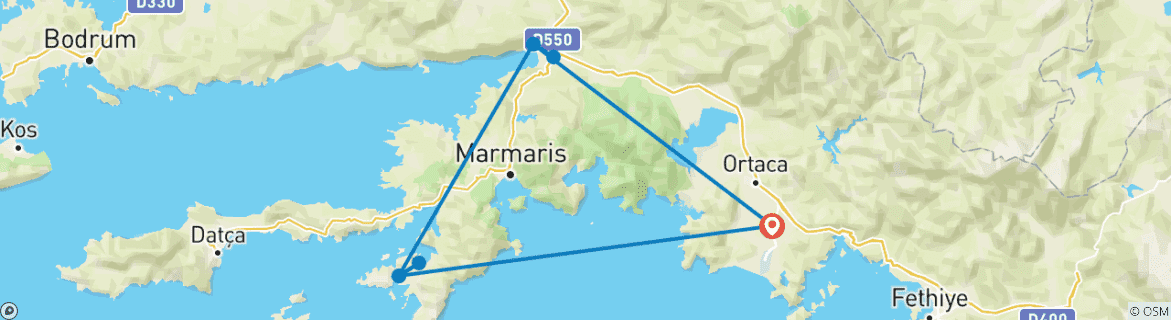 Image of a map showing the route of the tour