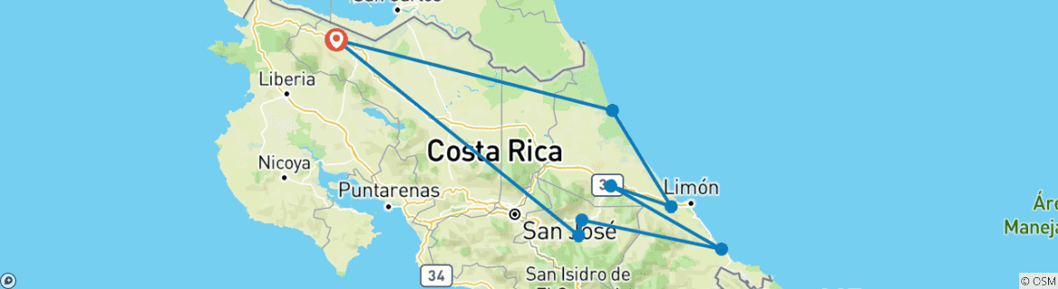 Image of a map showing the route of the tour