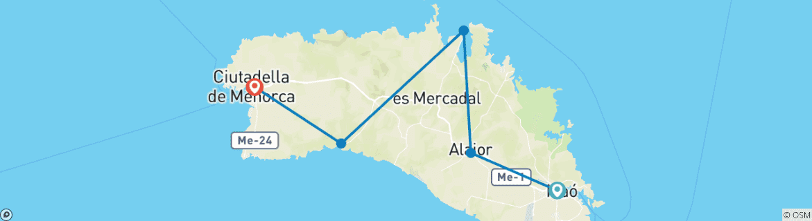 Image of a map showing the route of the tour