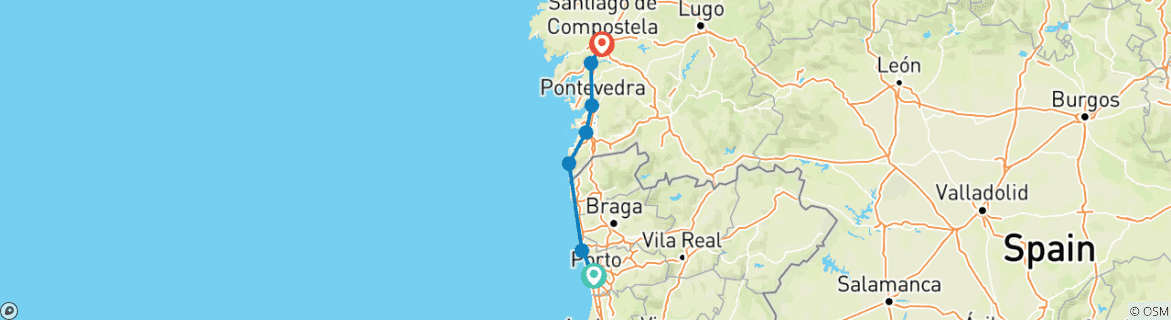 Image of a map showing the route of the tour