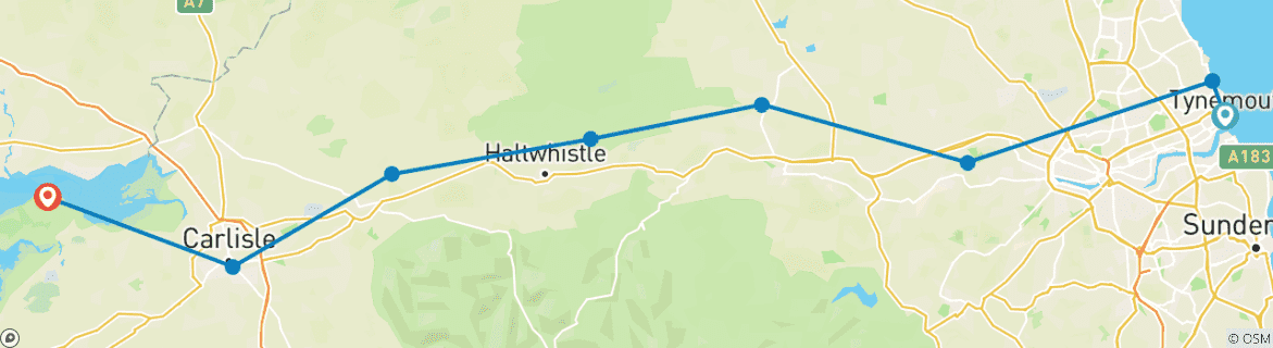 Image of a map showing the route of the tour