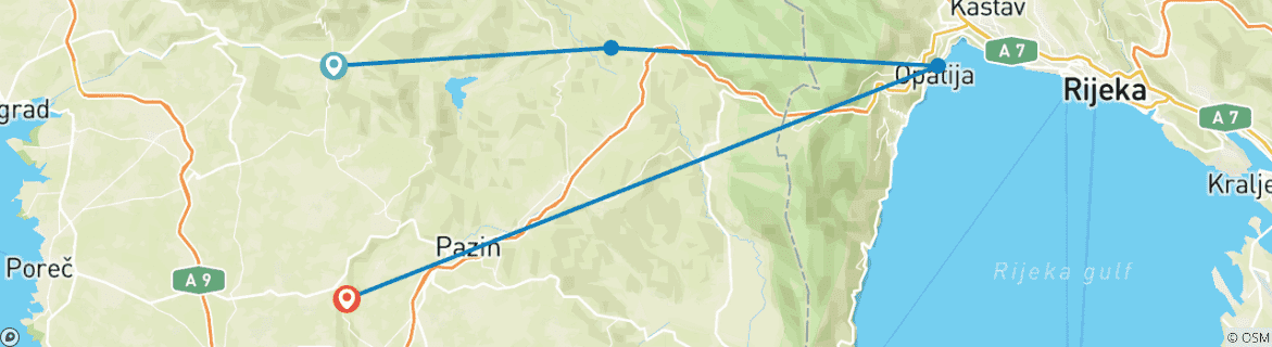 Image of a map showing the route of the tour