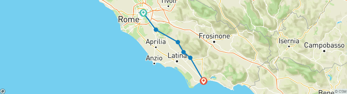 Karte von Via Francigena Süd - Von Rom bis zum Meer in Terracina (7 Tage)