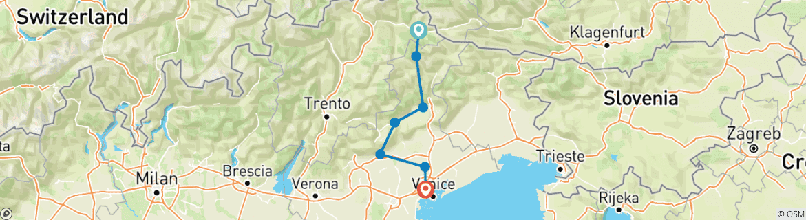 Image of a map showing the route of the tour