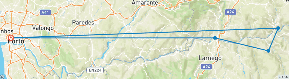 Foto van een kaart met de route van de rondreis