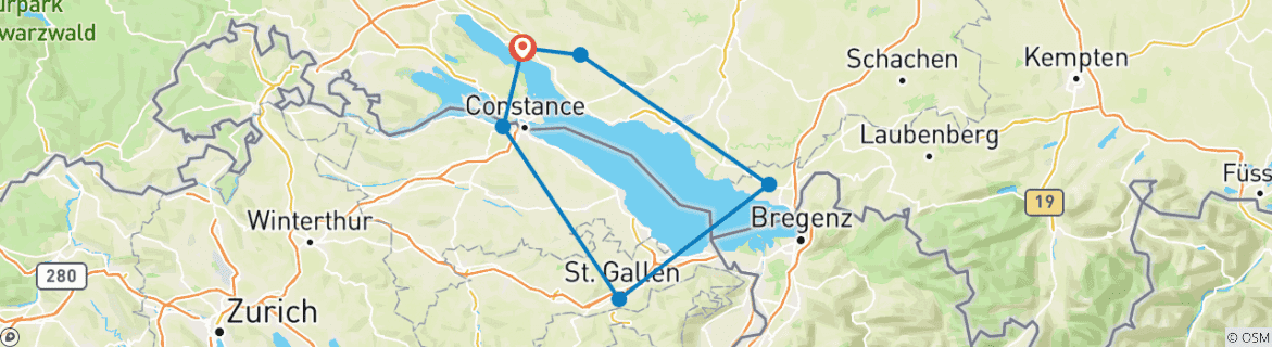 Image d'une carte montrant l'itinéraire du circuit