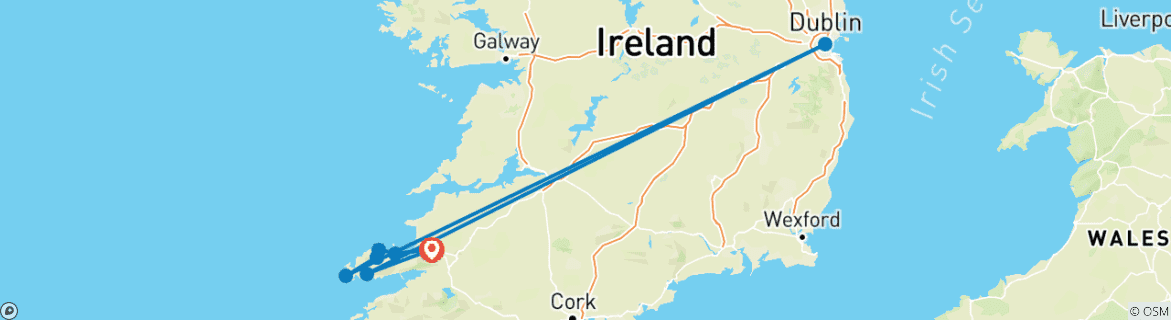 Image of a map showing the route of the tour