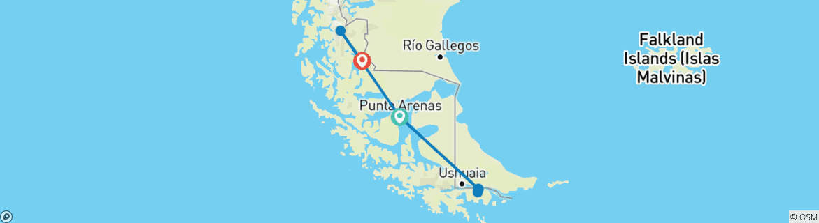 Image of a map showing the route of the tour