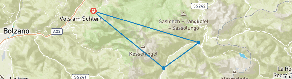 Image of a map showing the route of the tour