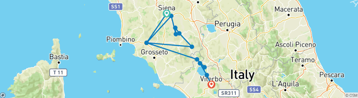 Image d'une carte montrant l'itinéraire du circuit