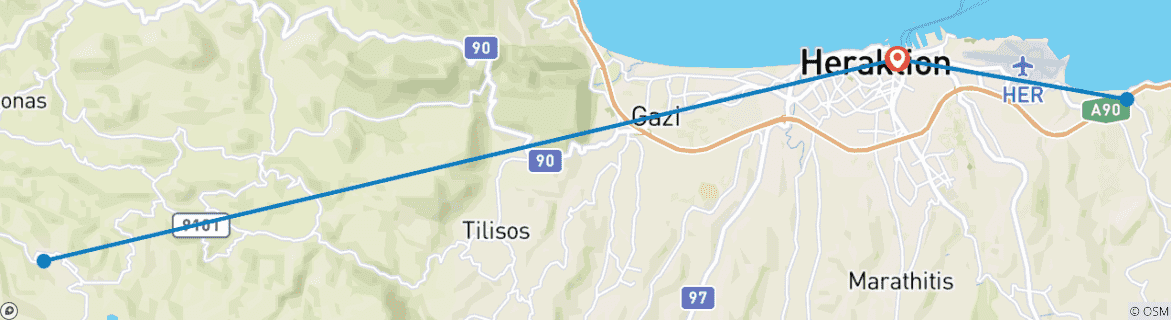 Image of a map showing the route of the tour