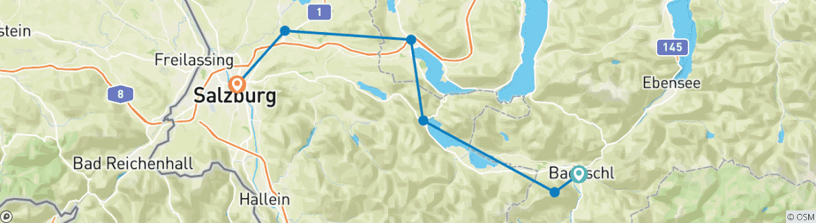 Image of a map showing the route of the tour