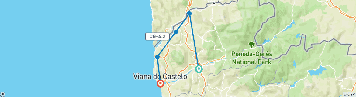 Image of a map showing the route of the tour