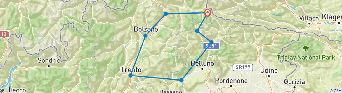 Image d'une carte montrant l'itinéraire du circuit
