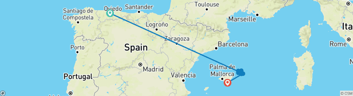 Karte mit der Reiseroute