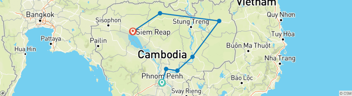 Image of a map showing the route of the tour